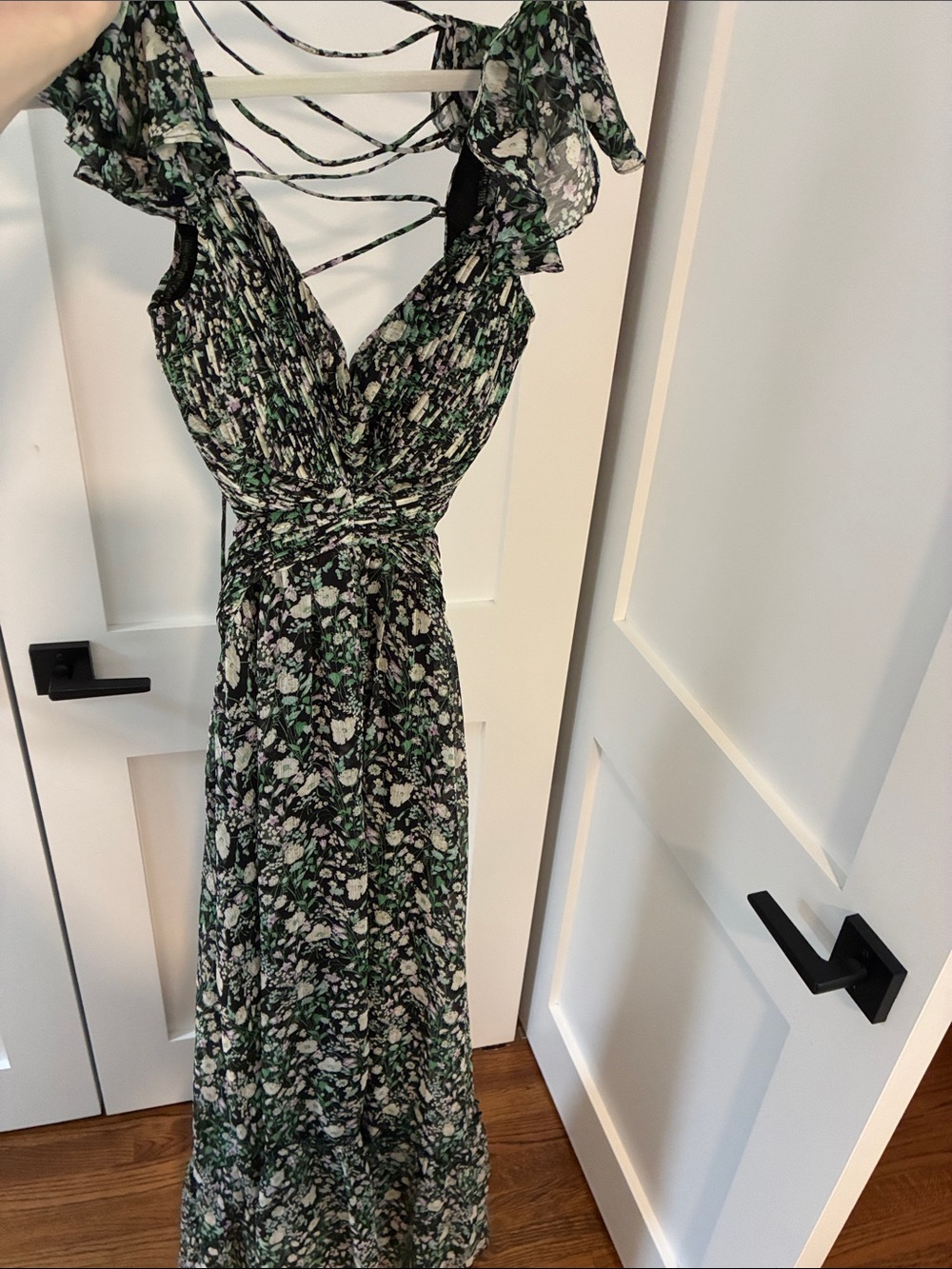 ASTR the Label Green Floral Maxi Dress with Crisscross Back